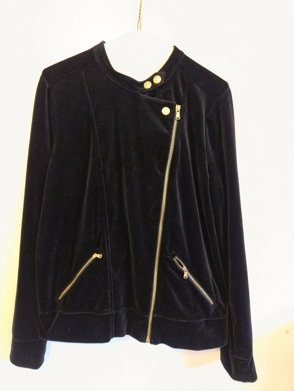 Lauren Ralph Lauren Black Velvet Moto Jacket Women's XL Gold Zip Asymmetrical